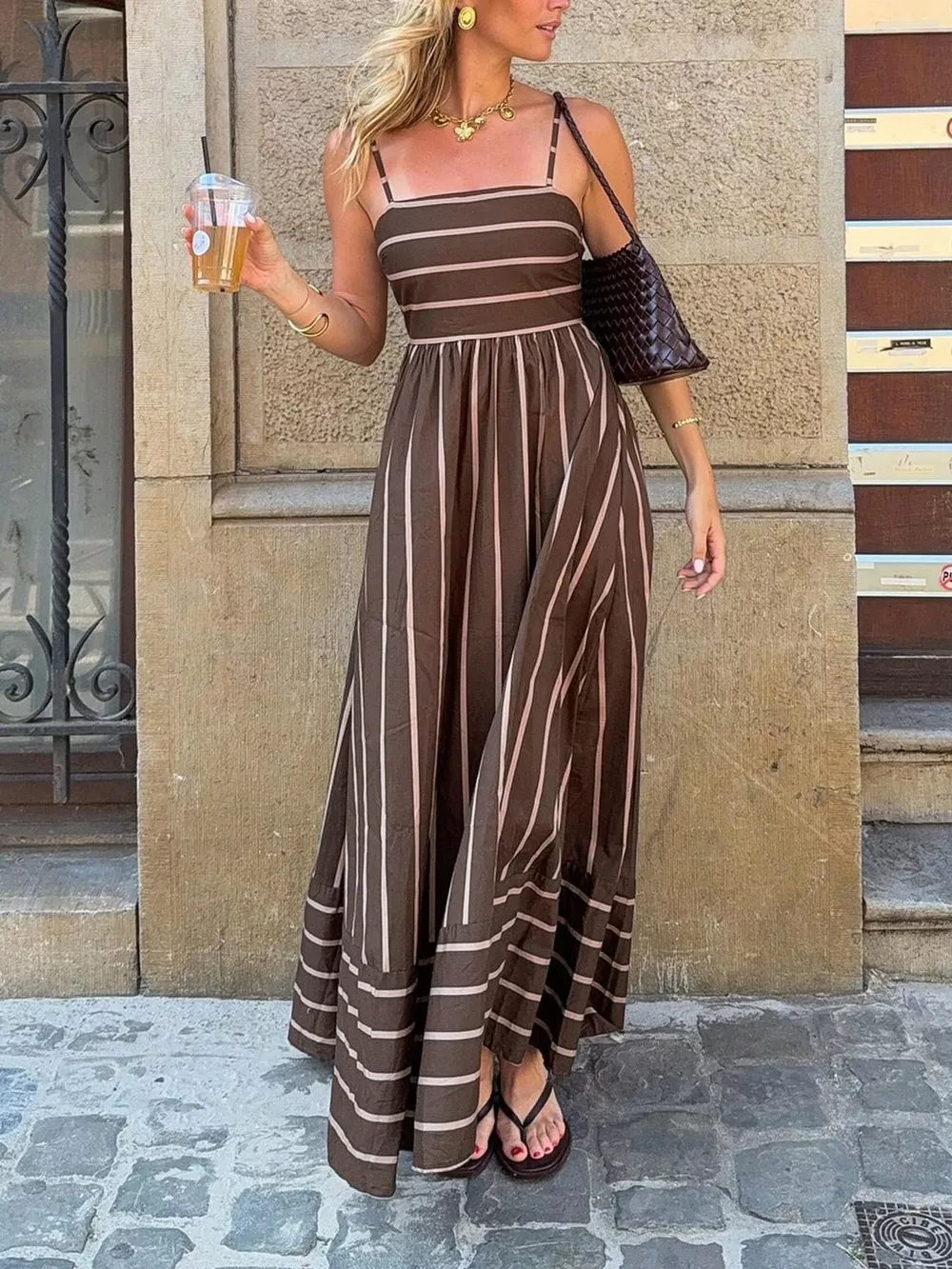 Cutout Back Striped Maxi Dress, image 2
