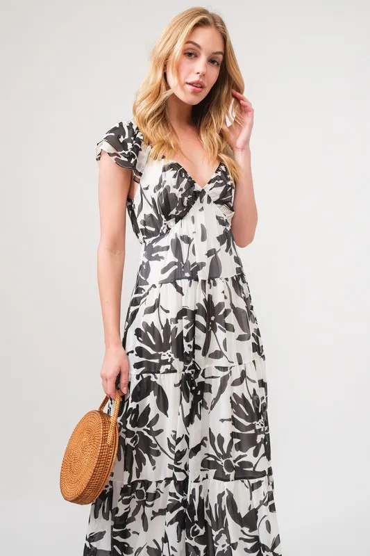 Ruffled Sleeve Tiered Floral Print Maxi Dress, image 4