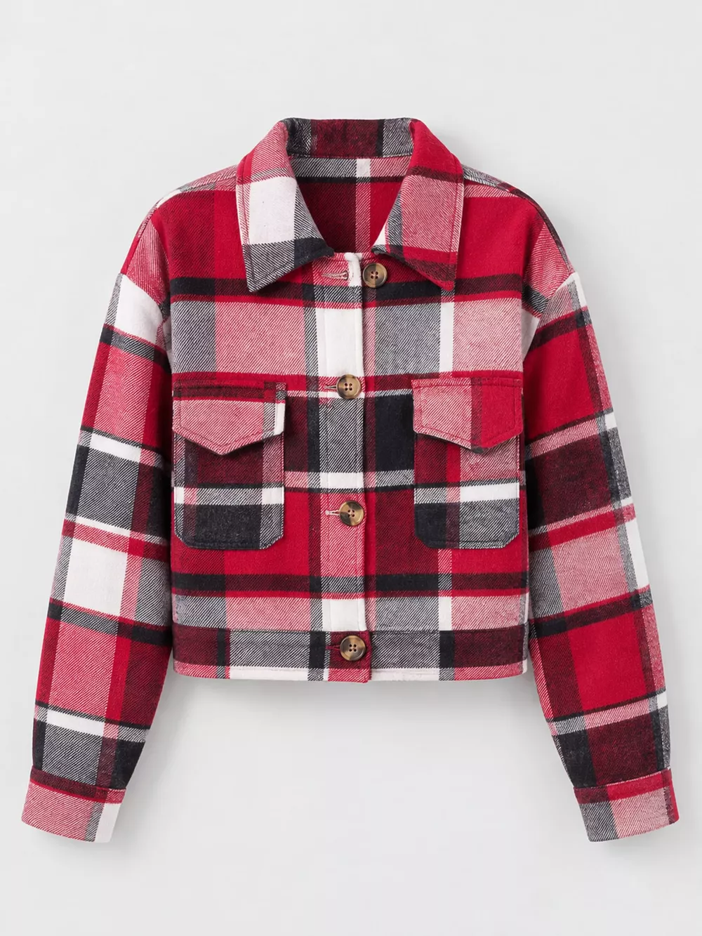 Plaid Button-Front Cropped Jacket, image 50