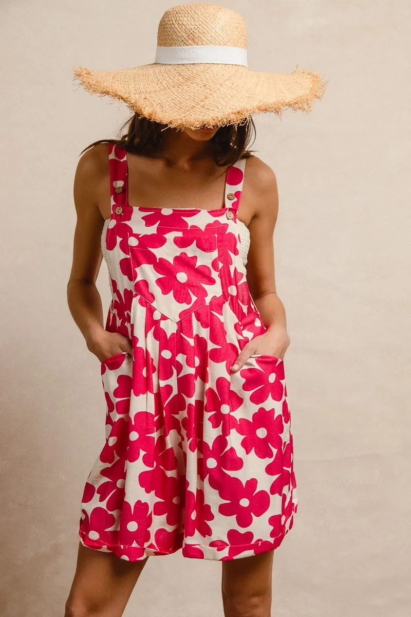 Floral Prints Tuck Detail Short Overall With Pockets, image 10
