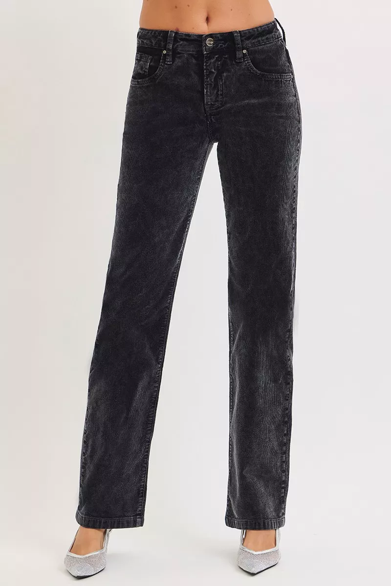 Tummy Control Mid Rise Straight Leg Corduroy Pants