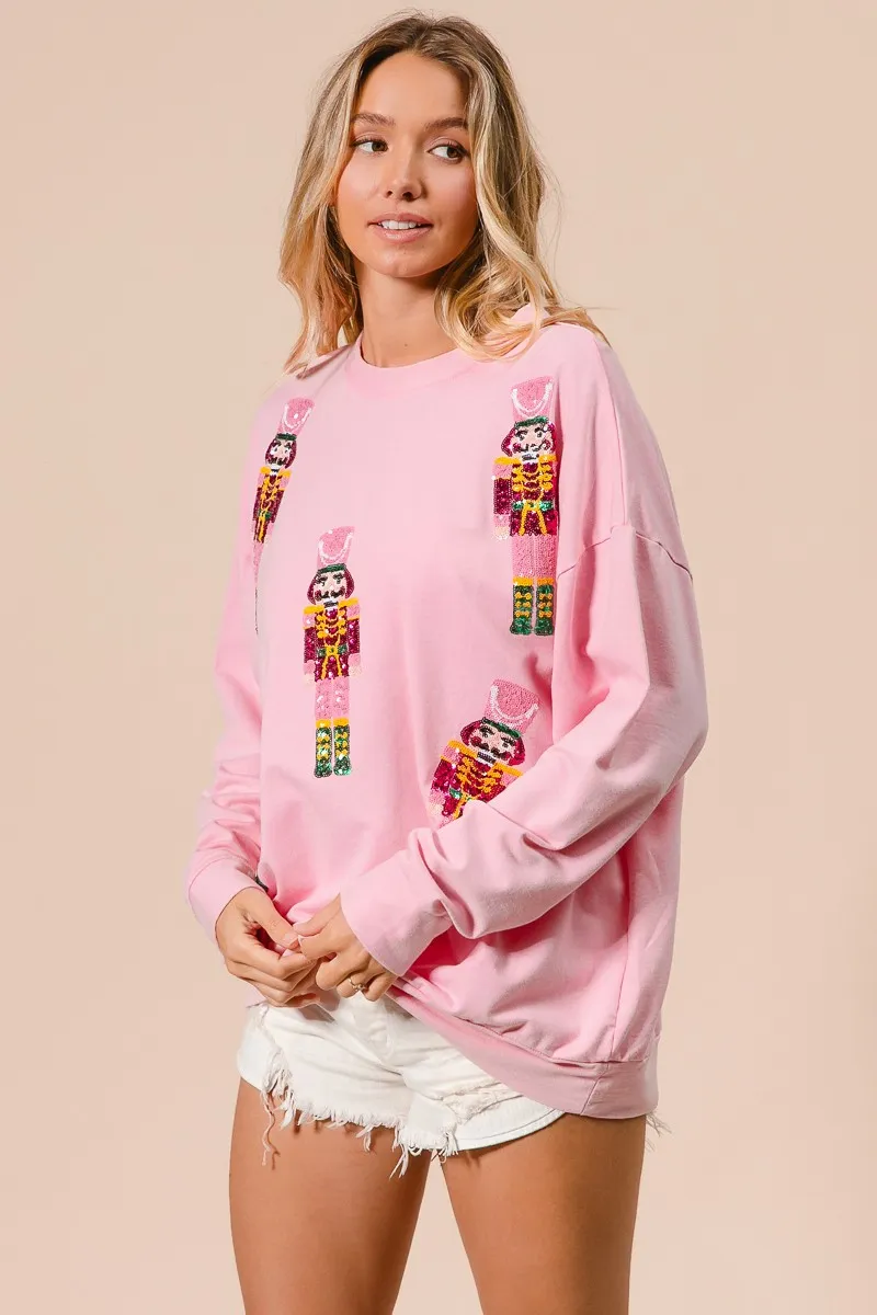Sequin Nutcrackers Embroidery Christmas Sweatshirt, image 7