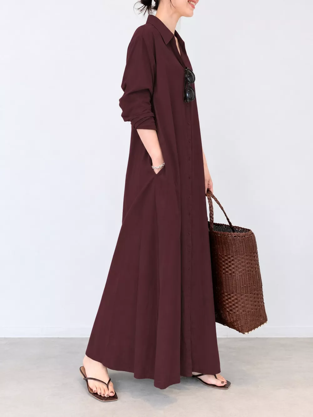 Full Size Button Front Long Sleeve Maxi Shirt Dress Plus Size, image 3