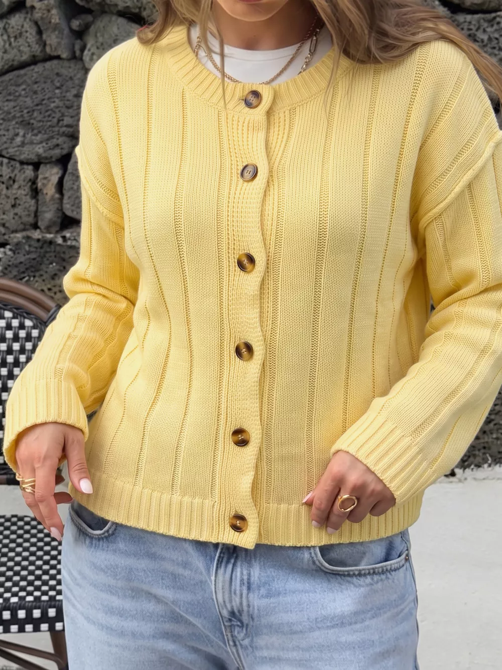 Button Up Dropped Shoulder Cardigan, image 2
