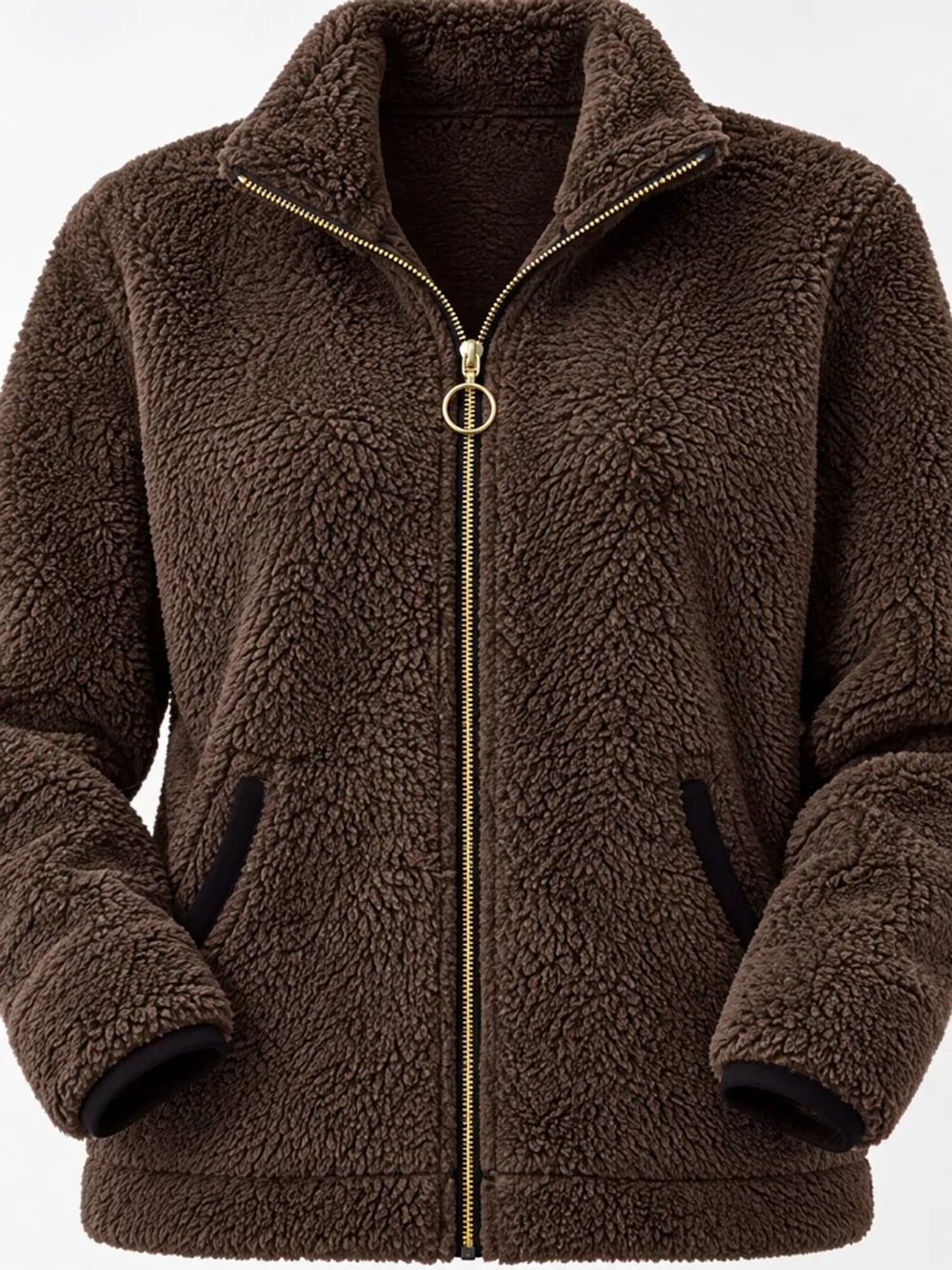 Full Size Fleece Zip-Up Jacket with Contrast Trim Plus Size, image 26