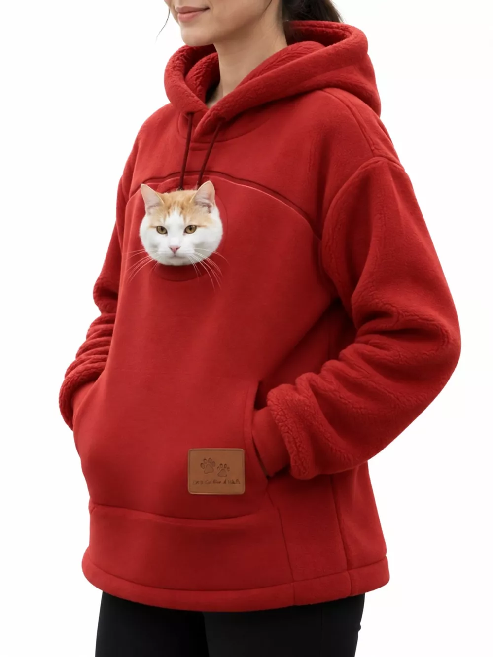 Full Size Fleece Pet-Carrying Hoodie with Cat Pouch Plus Size