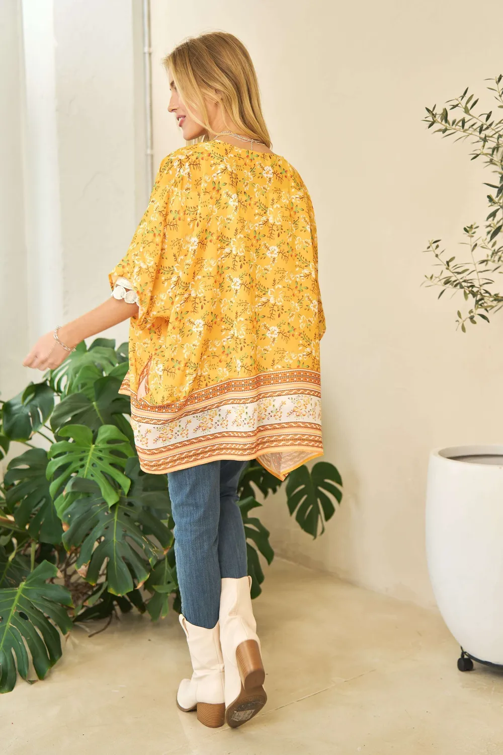 Floral Printed Short Sleeve Loose Fit Kimono Cover Up, image 8