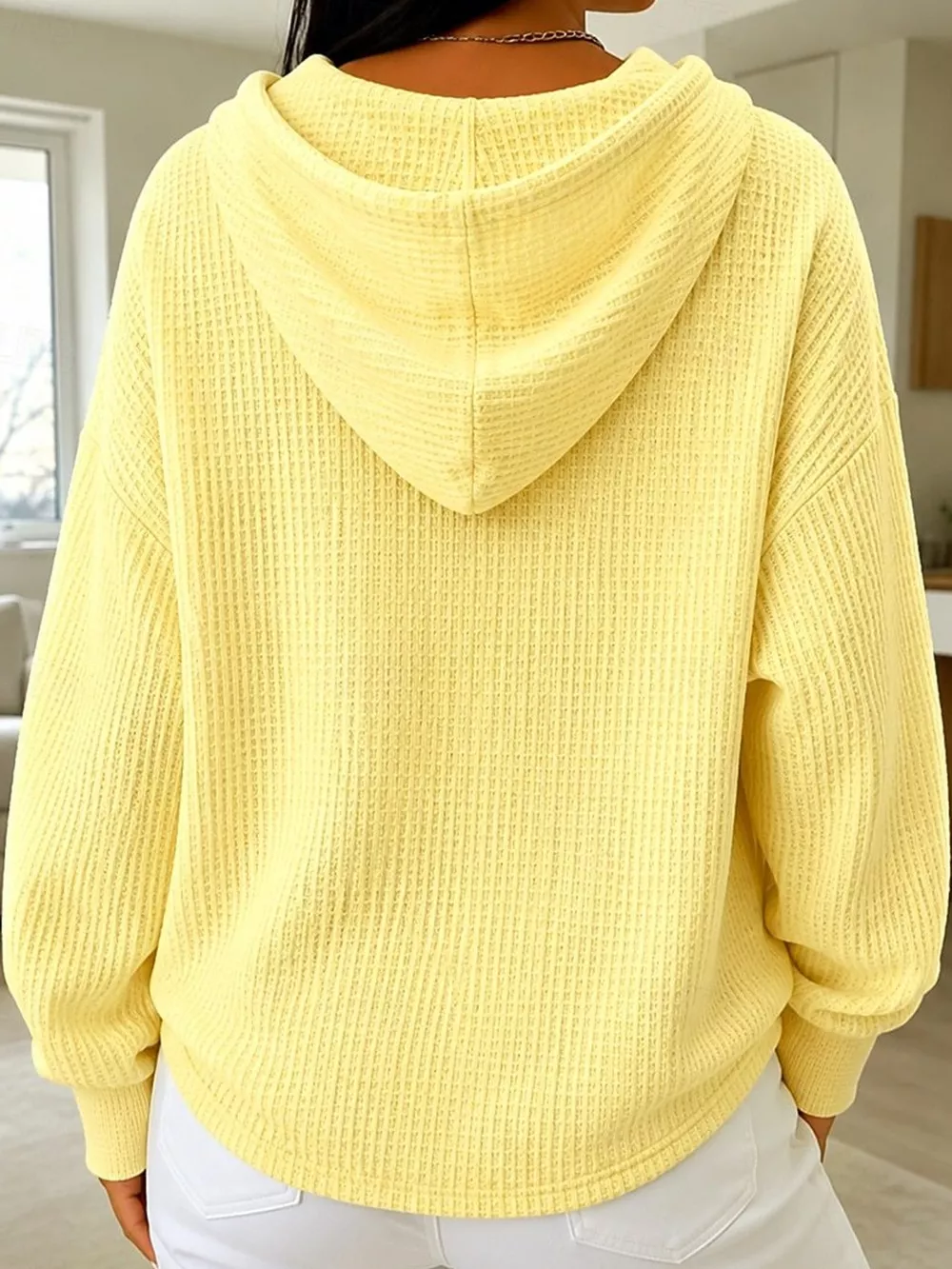 Full Size Waffle Knit Button Detail Hoodie Plus Size, image 11