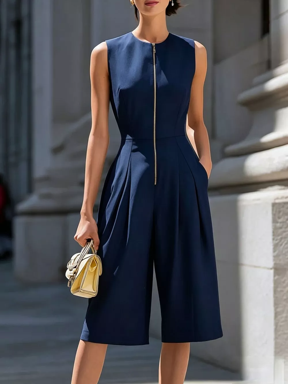 Sleeveless Wide-Leg Zipper Front Jumpsuit, image 7