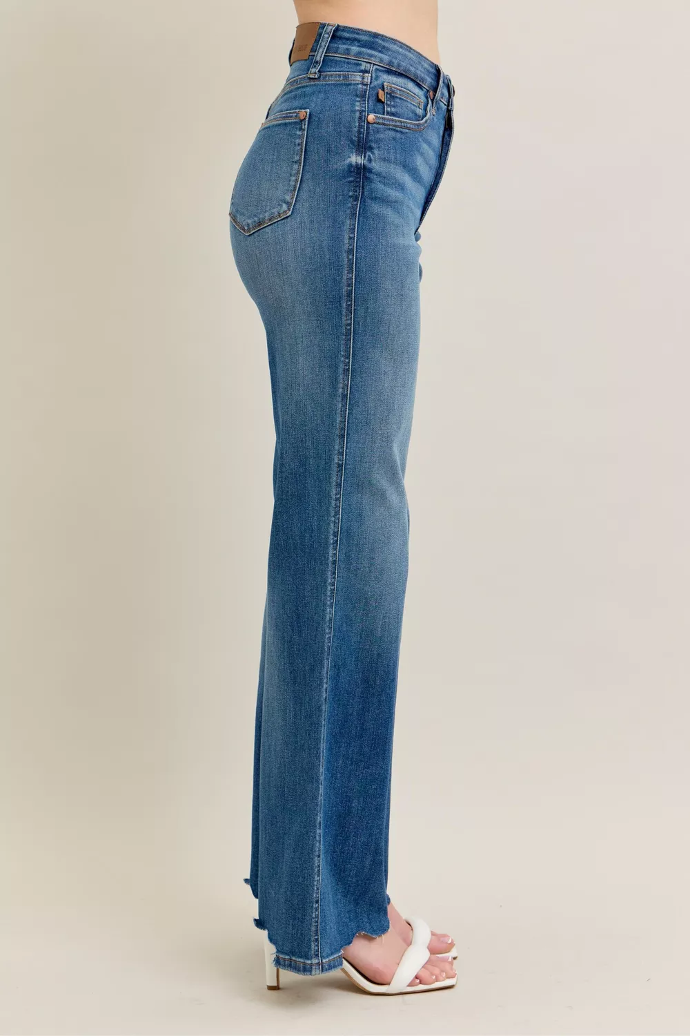 Full Size High Waist Tummy Control Chew Hem Destroy Wide Jeans Plus Size, image 15