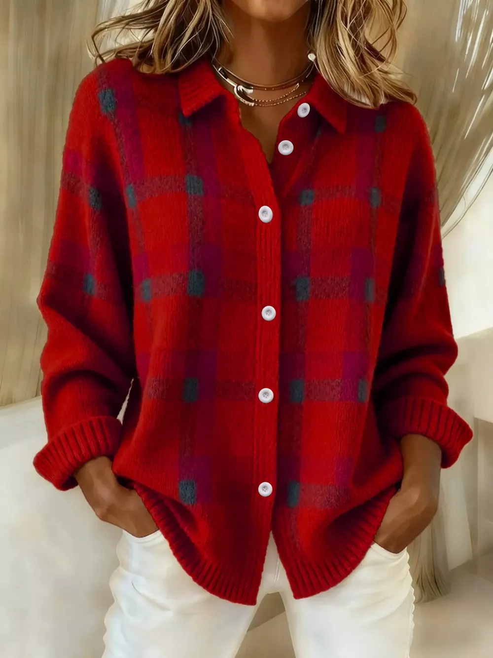 Plaid Button-Up Cardigan, image 6