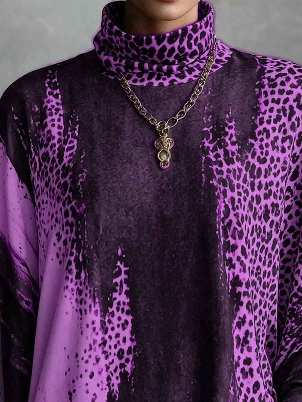 Leopard Print Mock Neck Fringe Hem Mini Dress, image 10