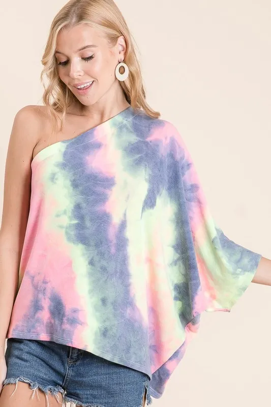 Tie Dye French Terry One Shoulder Top with Dolman
