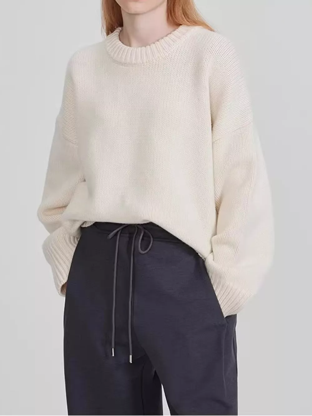 Round Neck Dropped Shoulder Sweater, image 2