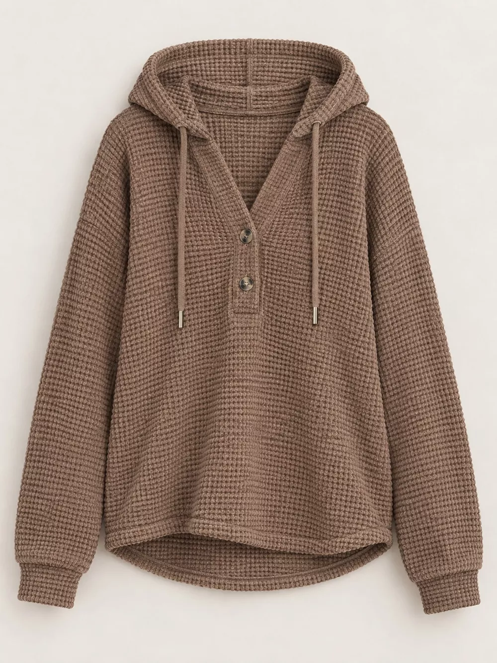 Full Size Waffle Knit Button Detail Hoodie Plus Size, image 51