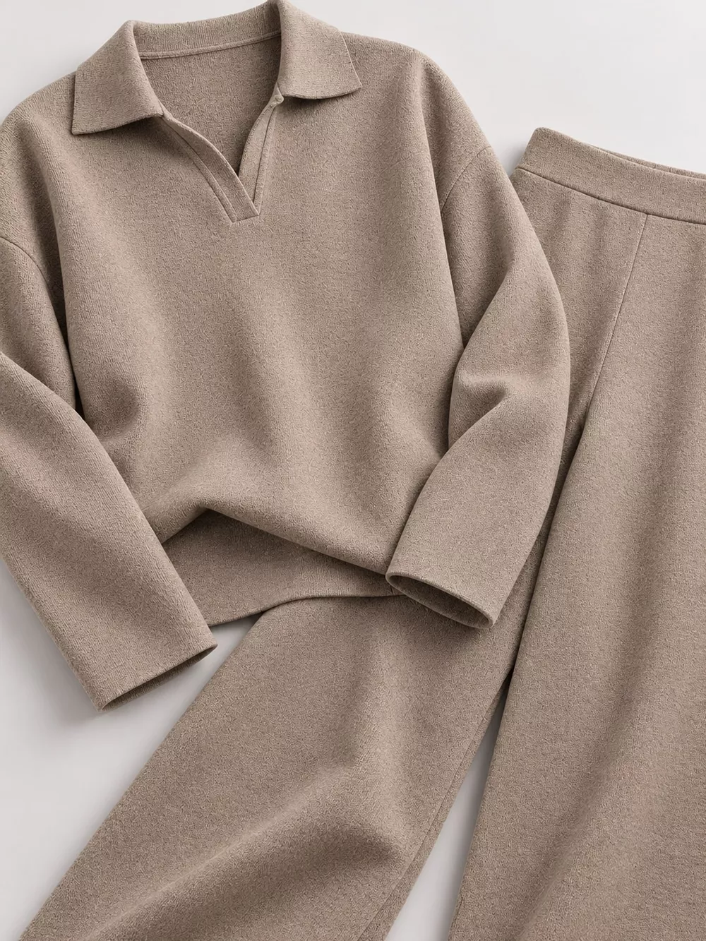 Polo Collar Top and Wide-Leg Pants Set, image 15