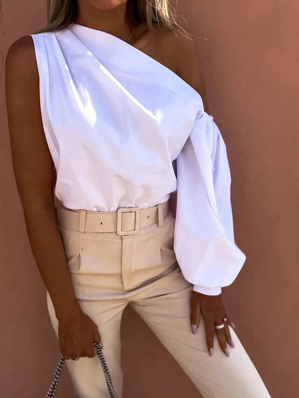 One Shoulder Puff Sleeve Blouse, image 4