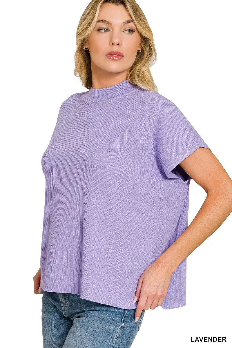 Viscose Mock Neck Short Sleeve Boxy Sweater, image 2