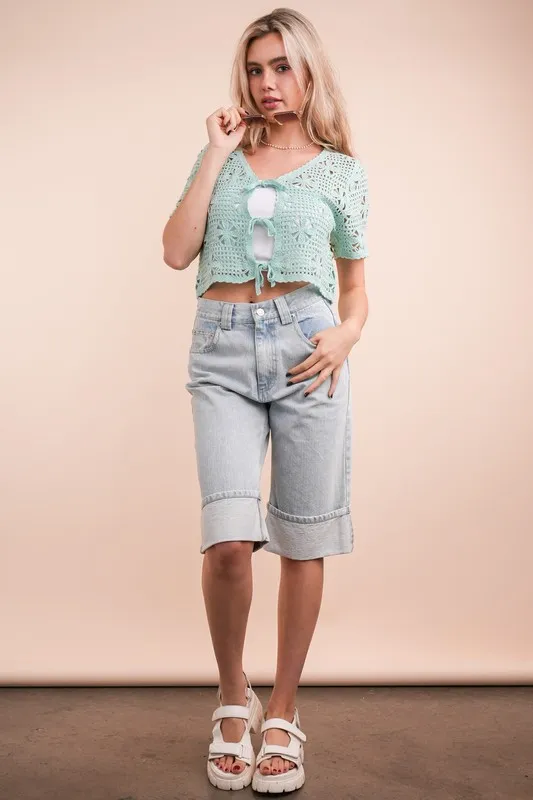 Front Tie Crochet Crop Top