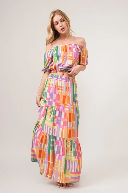 Puff Sleeve Elastic Edges Geo Printed Crop Top, image 6
