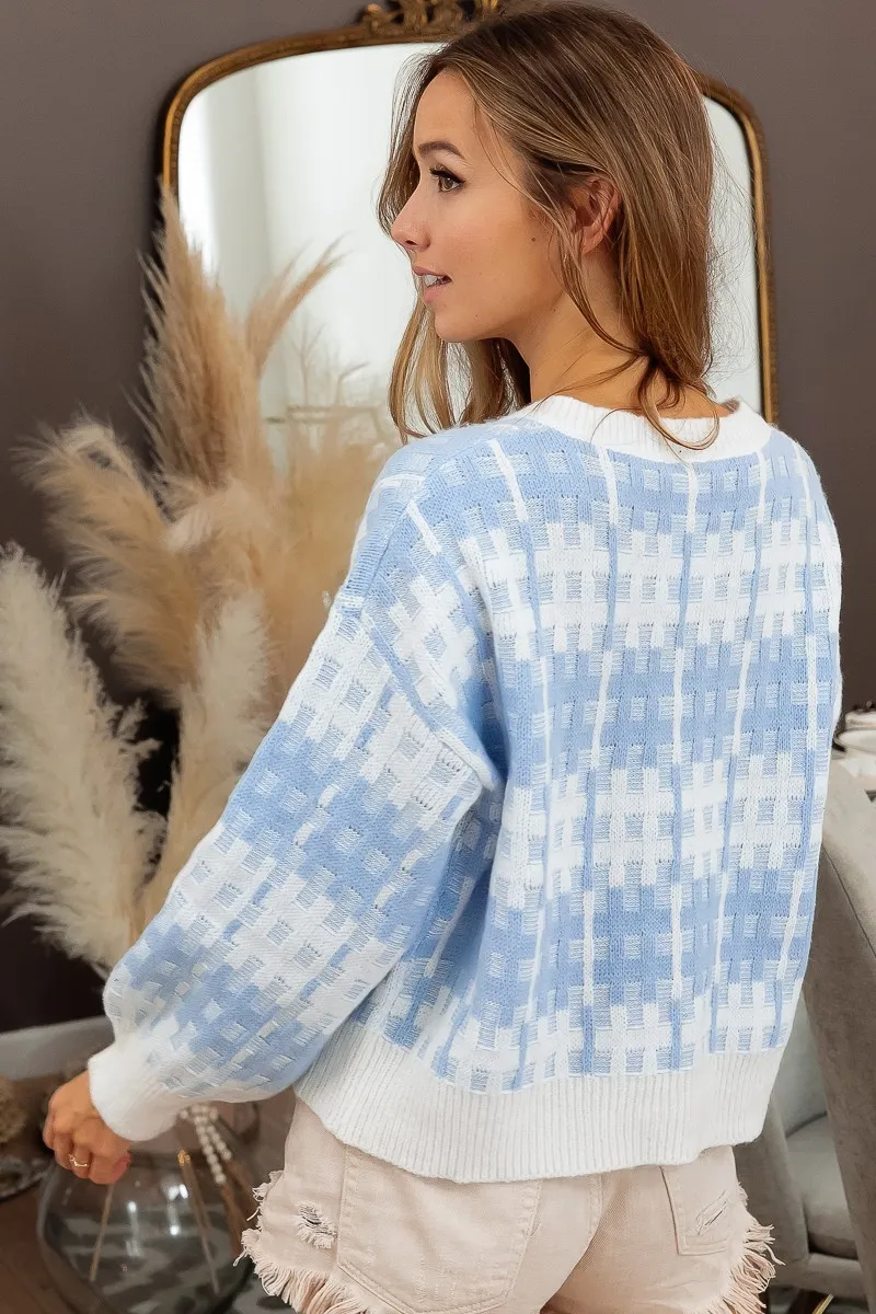 Hashtag Grid Textured V-Neck Sweater, image 6