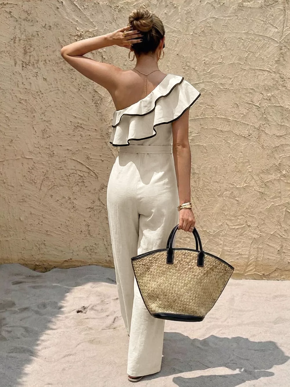 Ruffle One-Shoulder Wide Leg Jumpsuit, image 6
