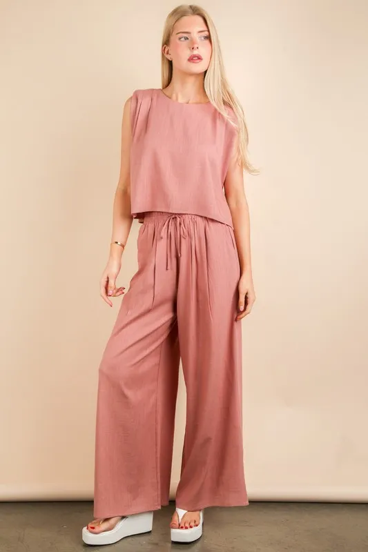 Solid Woven Top & Pants Set, image 3