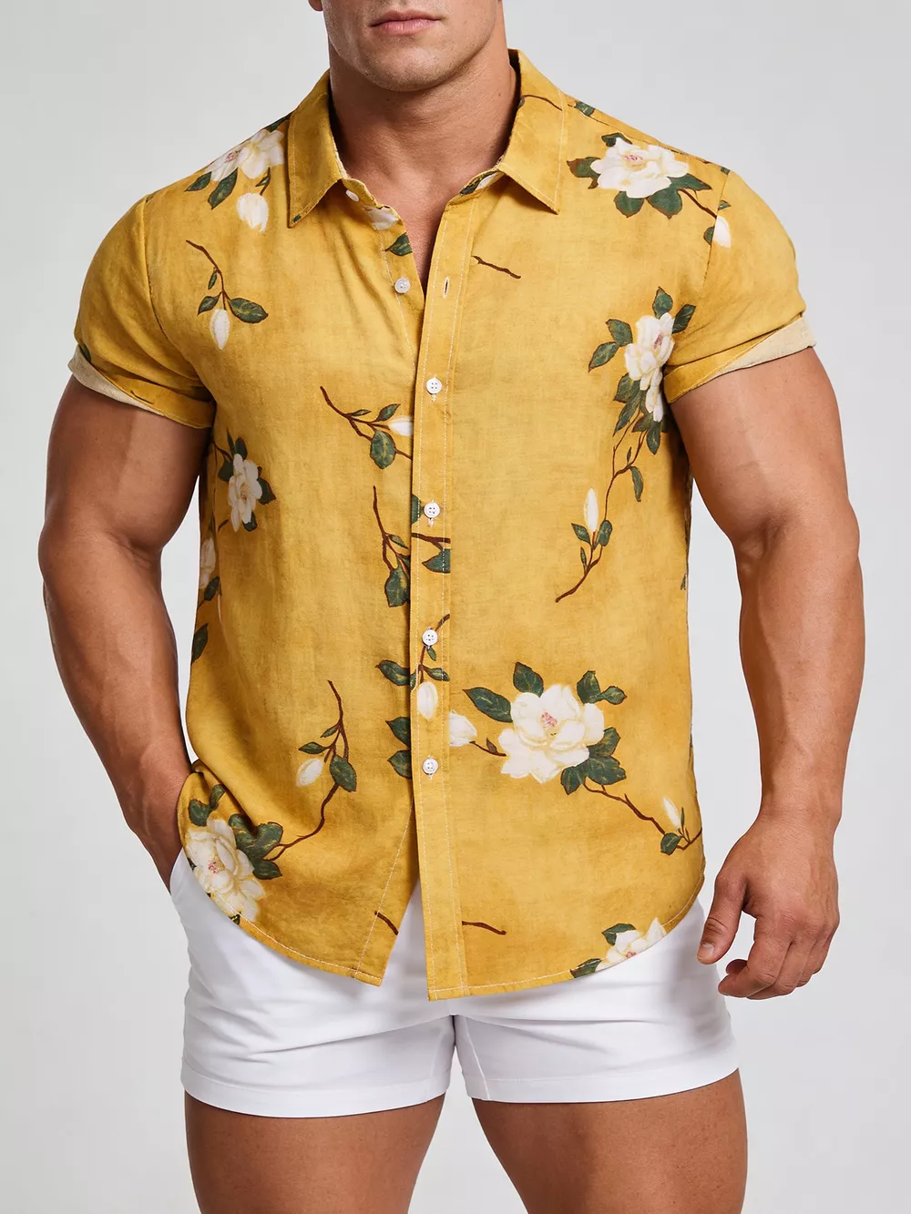 Men's Plus Size Floral Print Short Sleeve Shirt