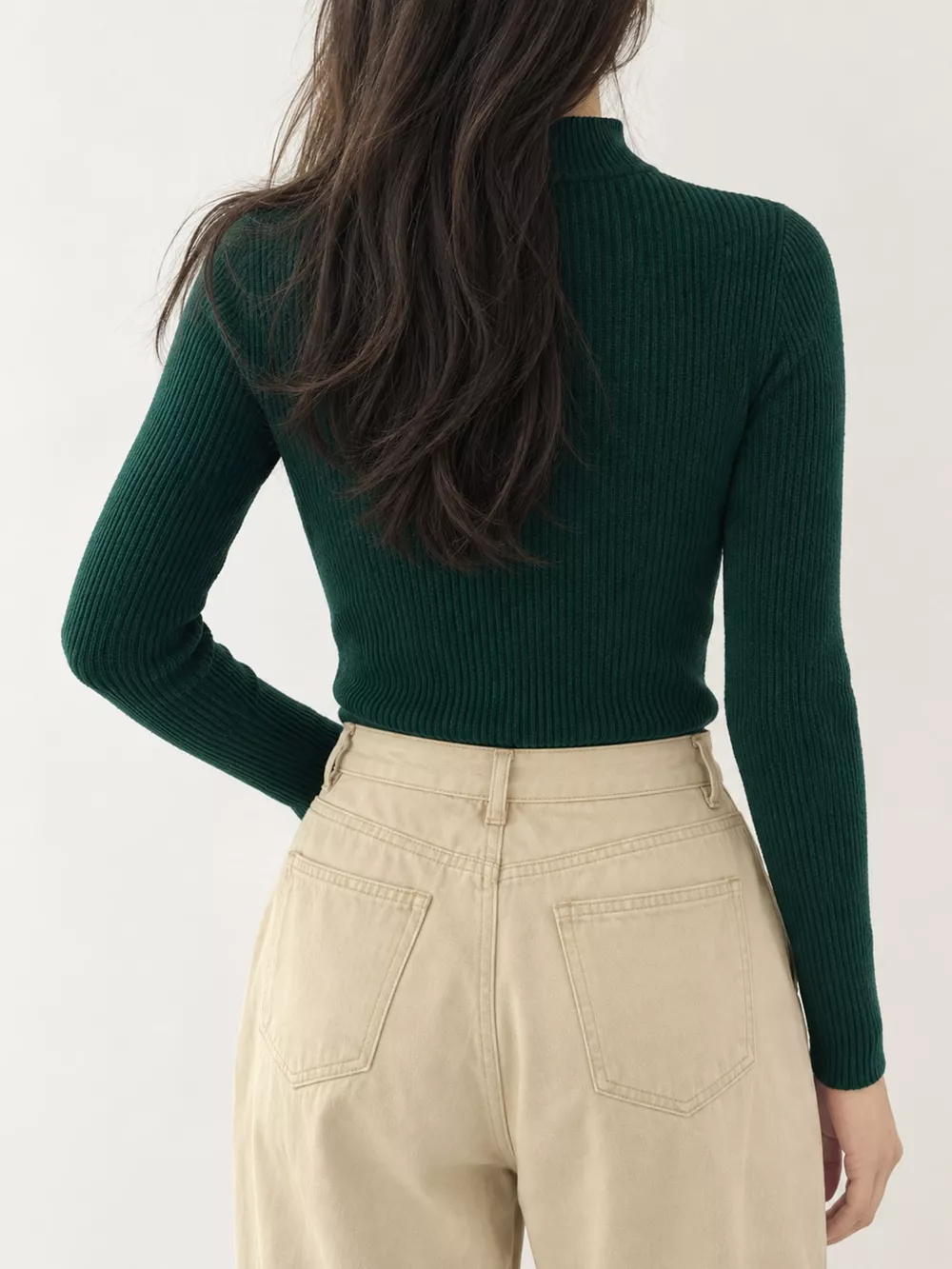 Elegant Slim-Fit Ribbed Mock Neck Knit Top, image 60