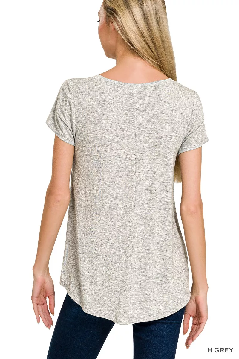 Rayon Short Sleeve V-neck Round Hem Top, image 3
