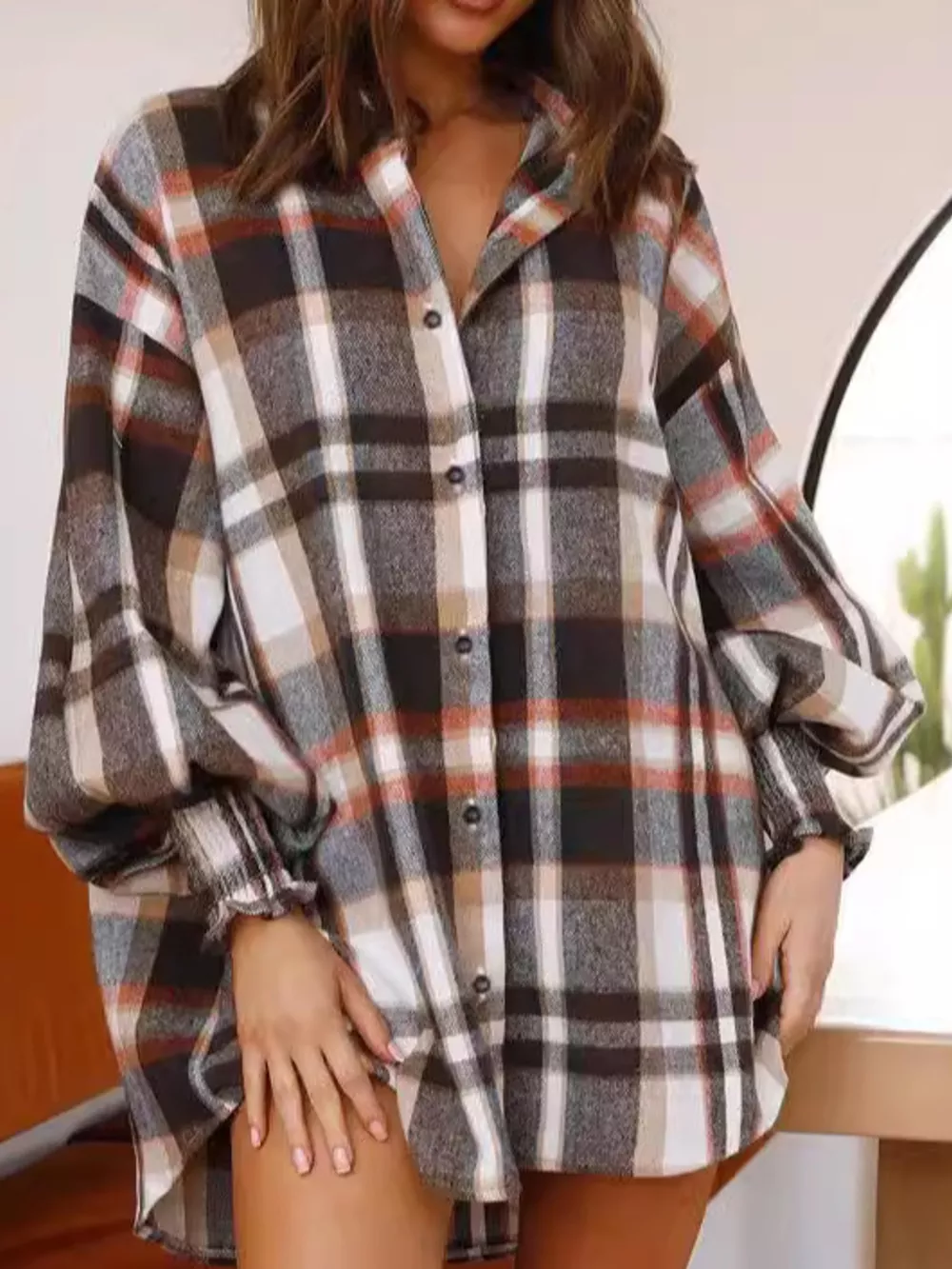 Oversized Plaid Button Up Shirt, image 7