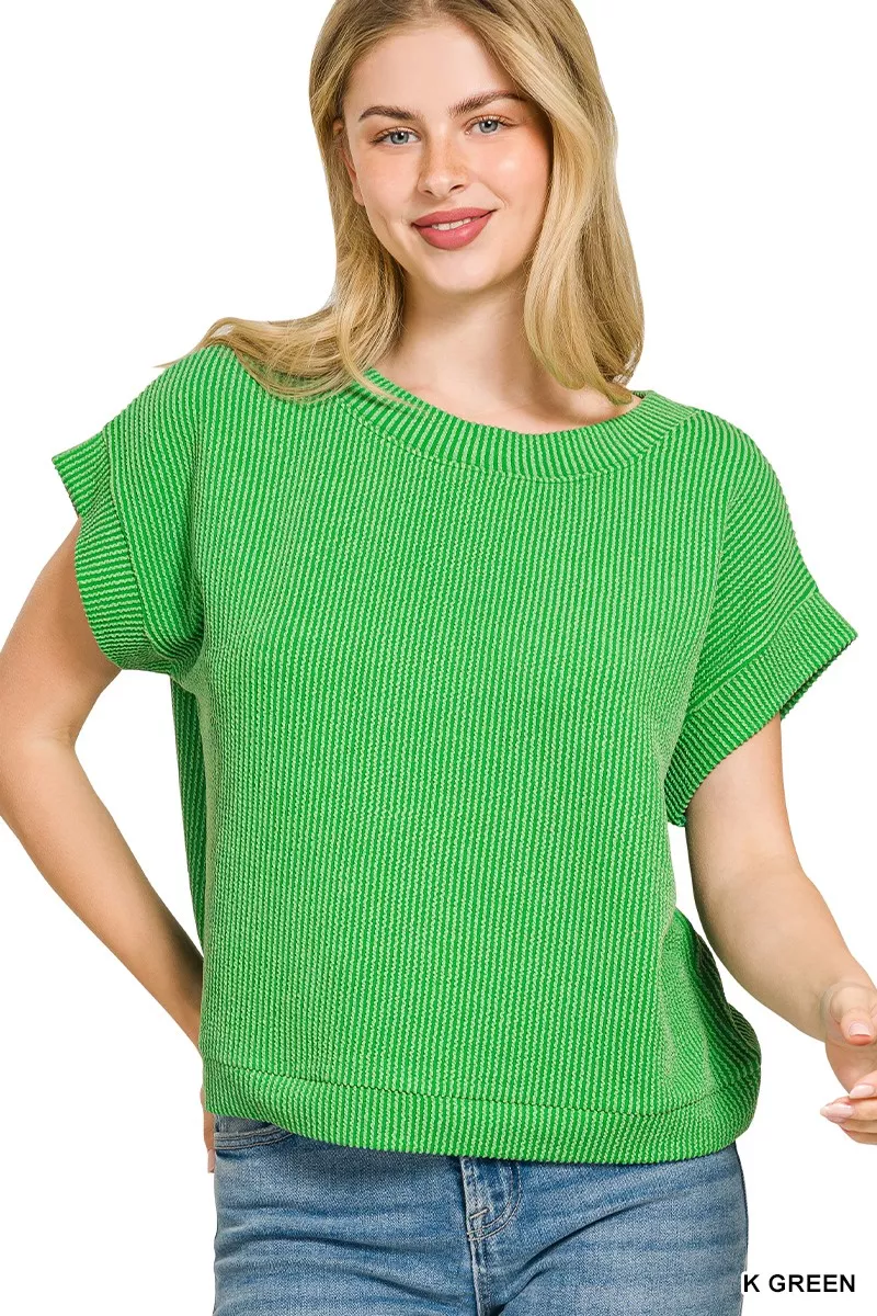 Raised Rib Cap Sleeve Top