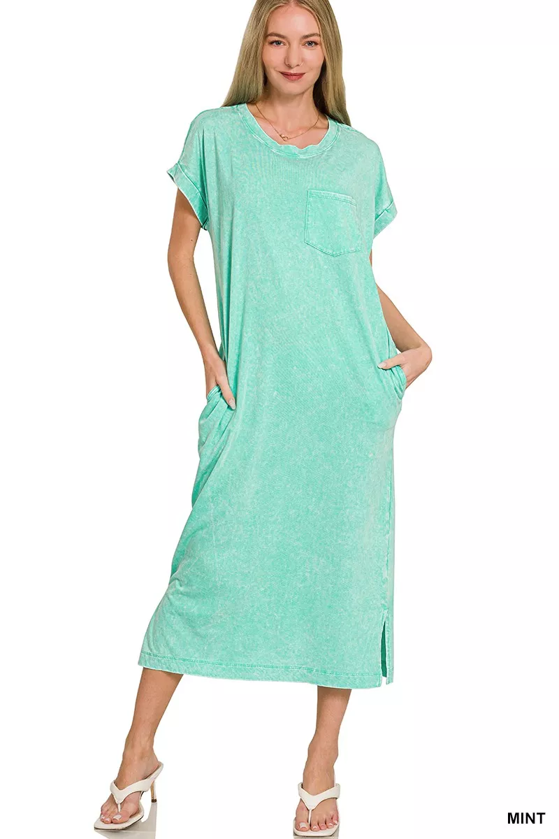 Washed Exposed Seam Short Sleeve T-Shirt Dress