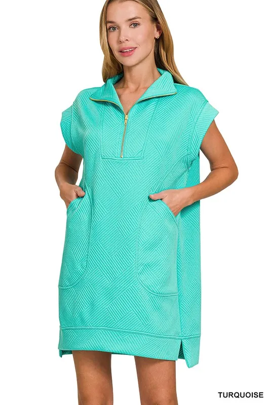 Textured Knit Jacquard Quarter Zipper Mini Dress, image 3