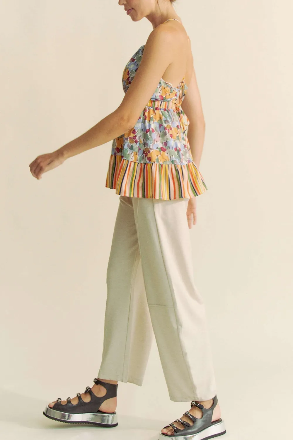 Floral Smocked Sleeveless Ruffle Back Tie Top, image 8