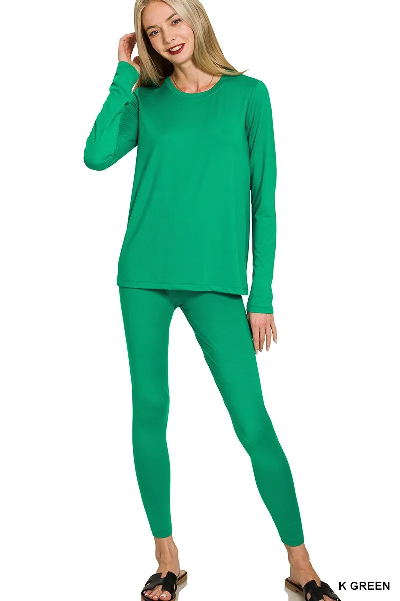 Microfiber Round Neck Top and Leggings Set