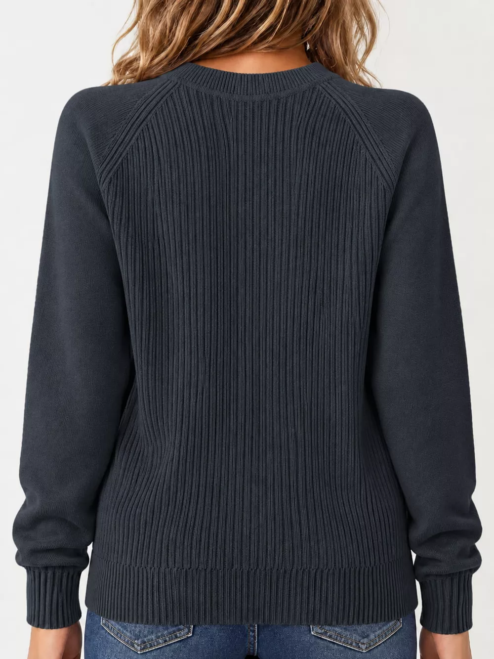 Full Size Ribbed Knit Raglan Sleeve Sweater Plus Size, image 7