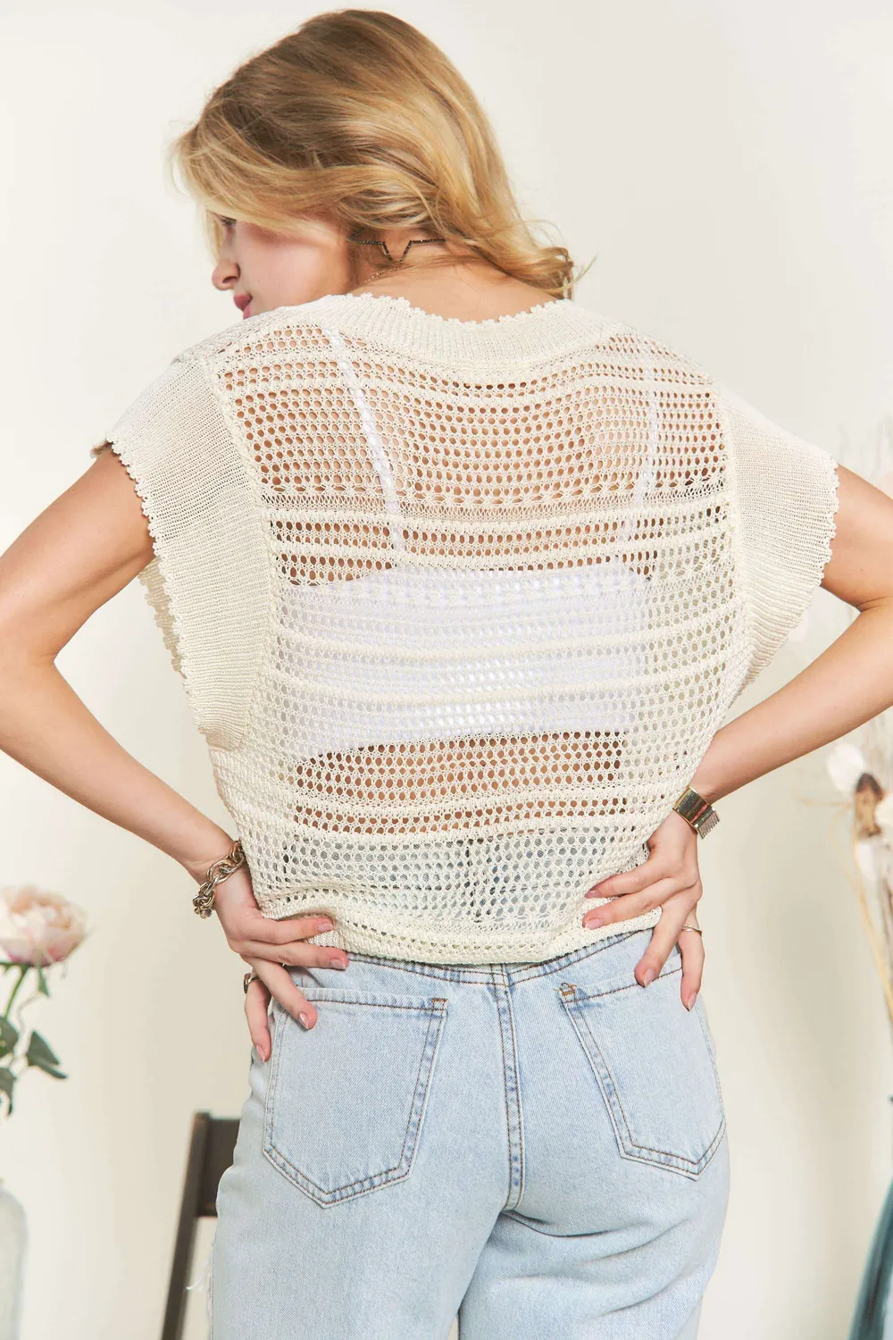 Drawstring Detail Crochet Top, image 4