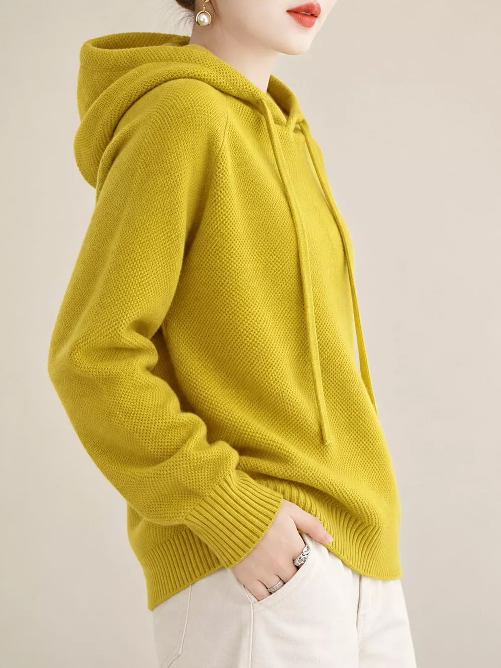 Drawstring Long Sleeve Hooded Knit Sweater, image 22