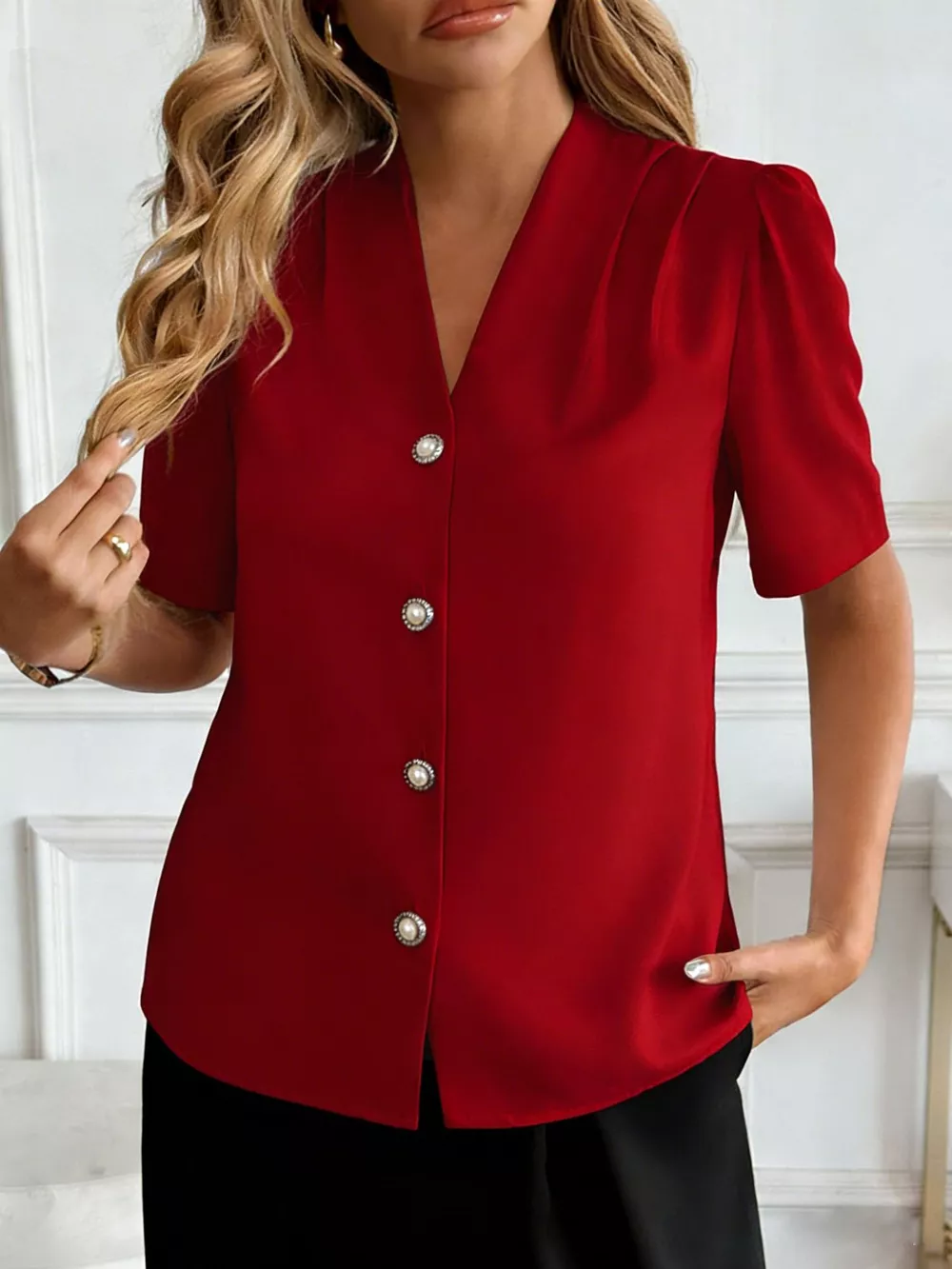 V-Neck Button-Down Shirt, image 19