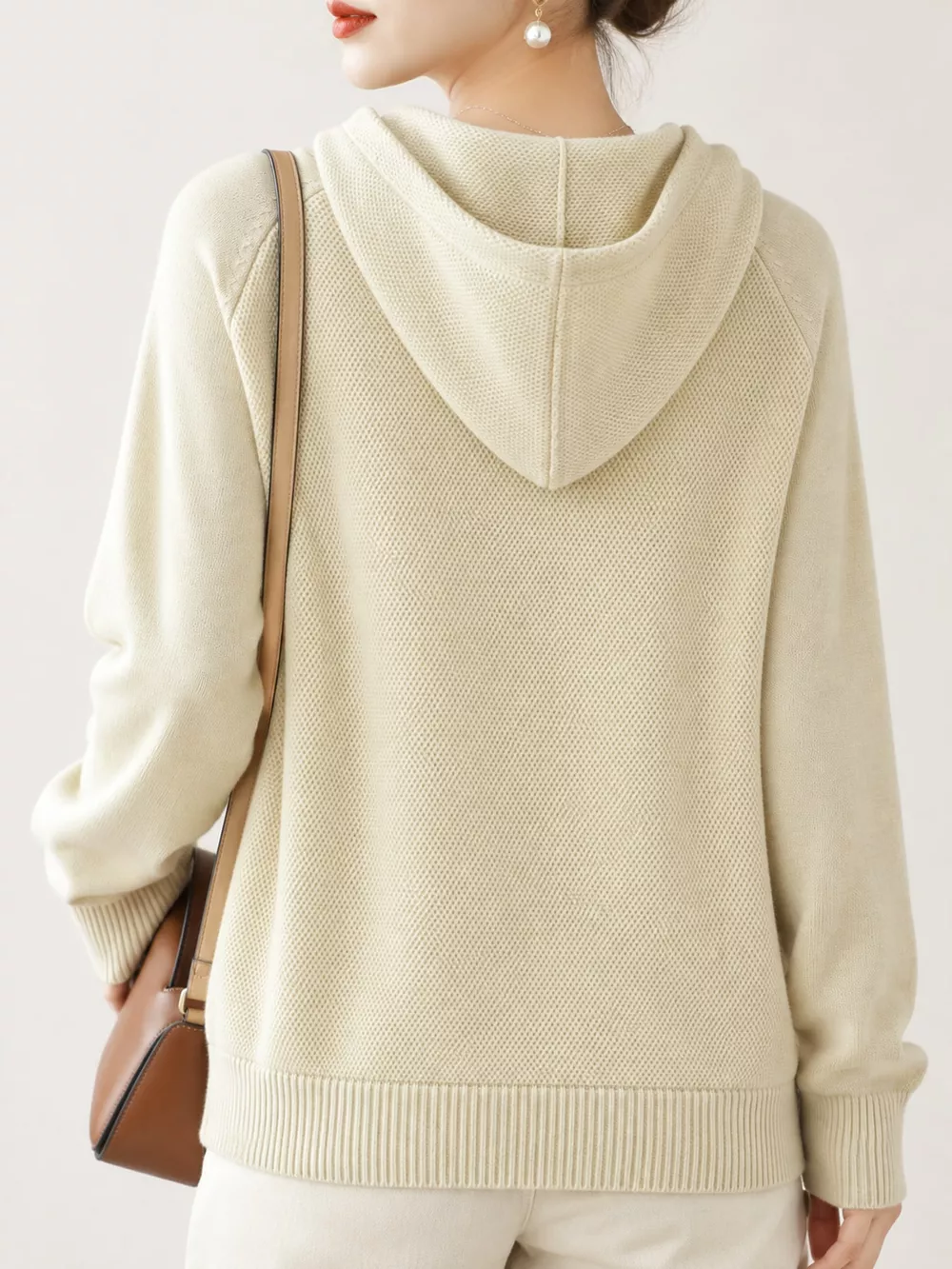 Drawstring Long Sleeve Hooded Knit Sweater, image 8