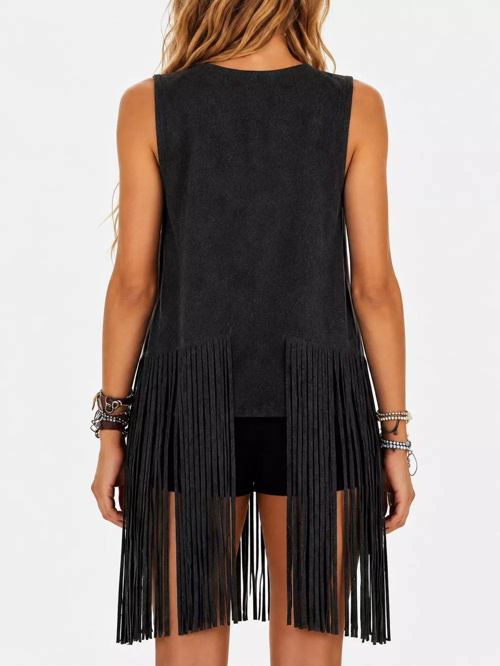 Full Size Fringed Sleeveless Vest Coat Plus Size, image 3