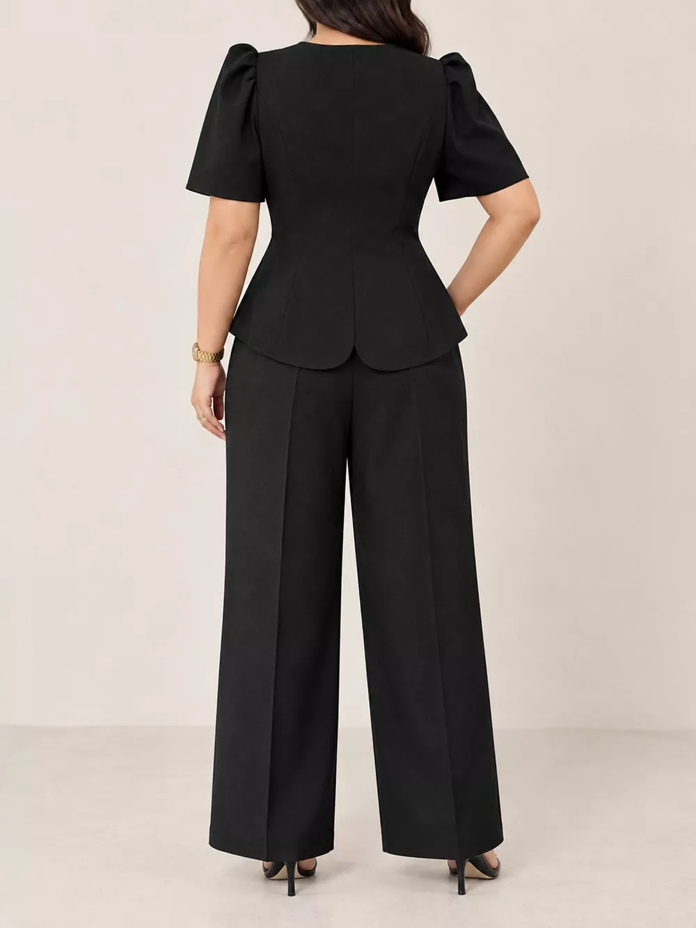 Plus Size Peplum Top and Wide-Leg Pants Two-Piece Set, image 6