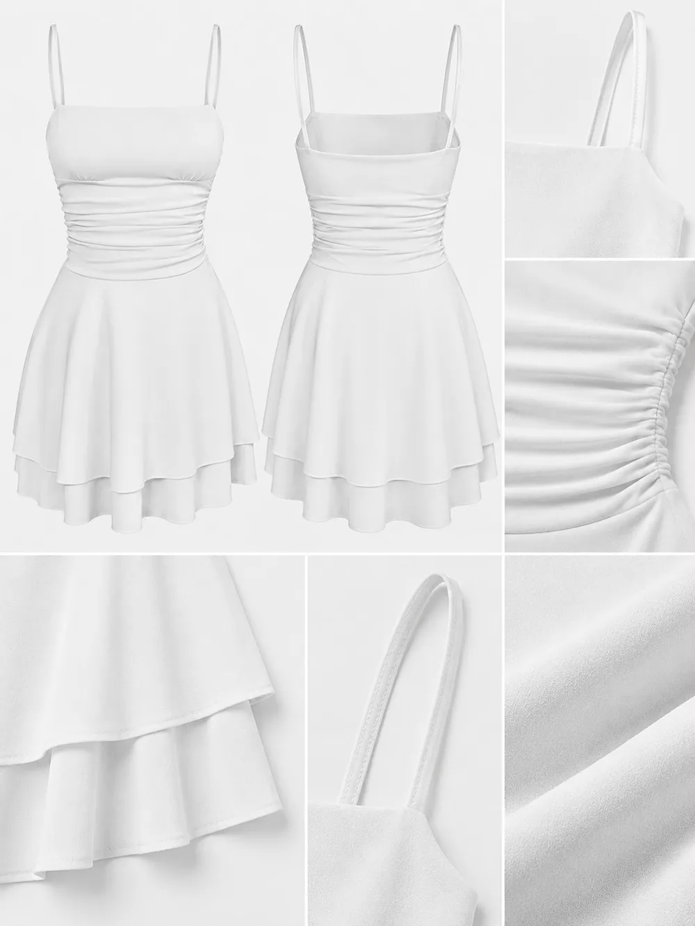Ruched Spaghetti Strap Layered Mini Dress, image 8