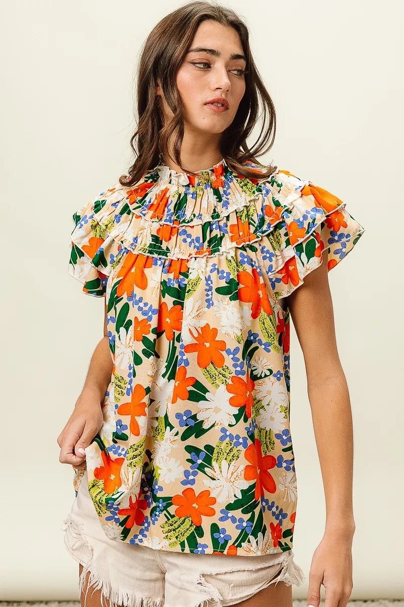 Multi Color Floral Print Woven Top, image 10