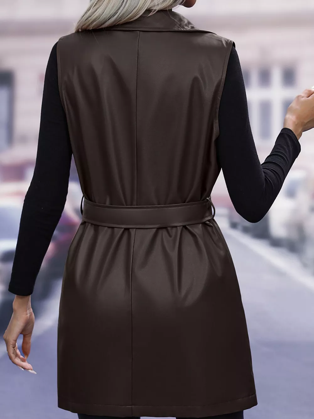 Tie Waist Longline Vest Coat, image 7