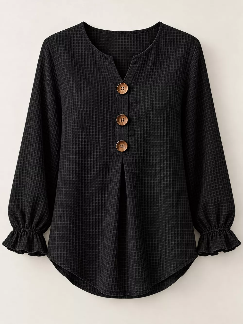 Full Size Waffle Knit Flounce Sleeve Blouse Plus Size, image 9
