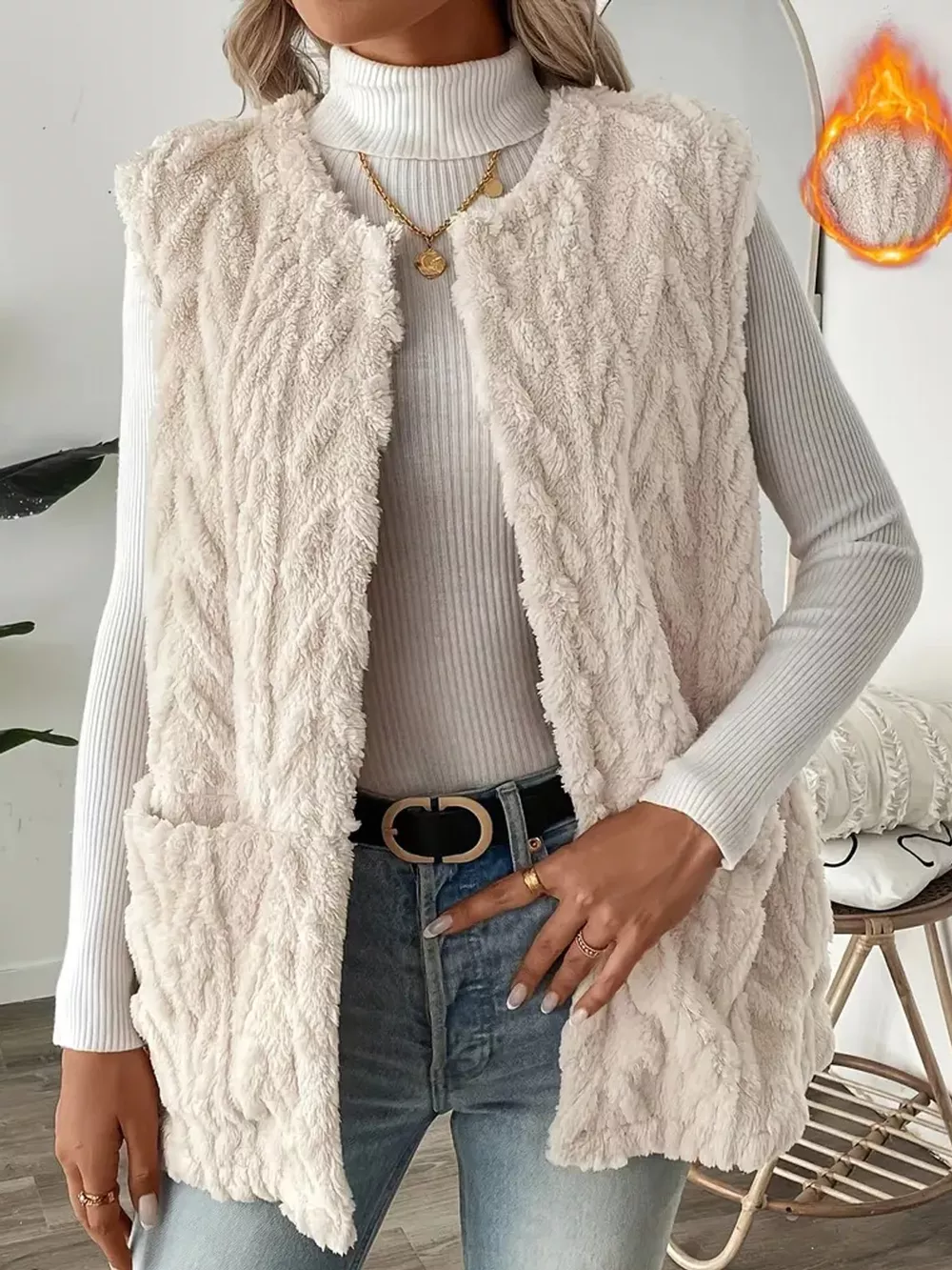 Sherpa Open Front Vest Coat, image 8