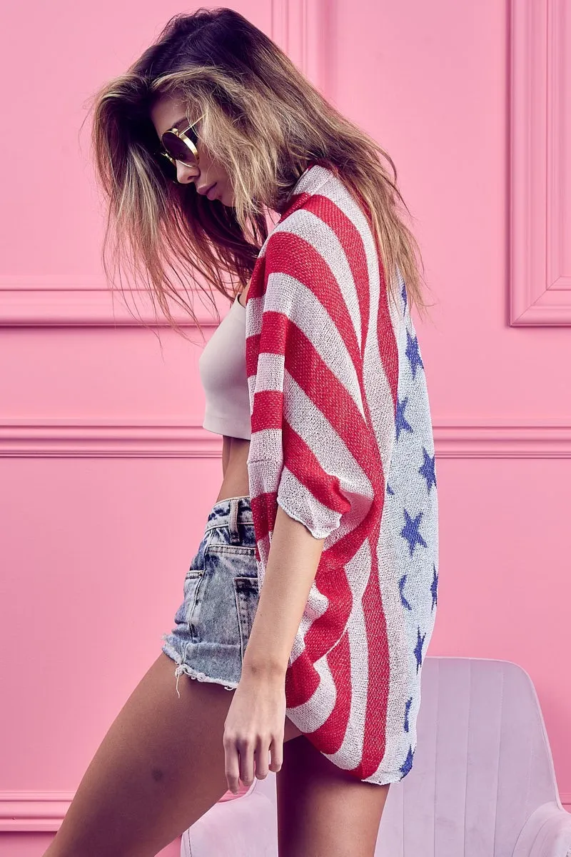 American Flag Theme Cocoon Knit Cardigan, image 11