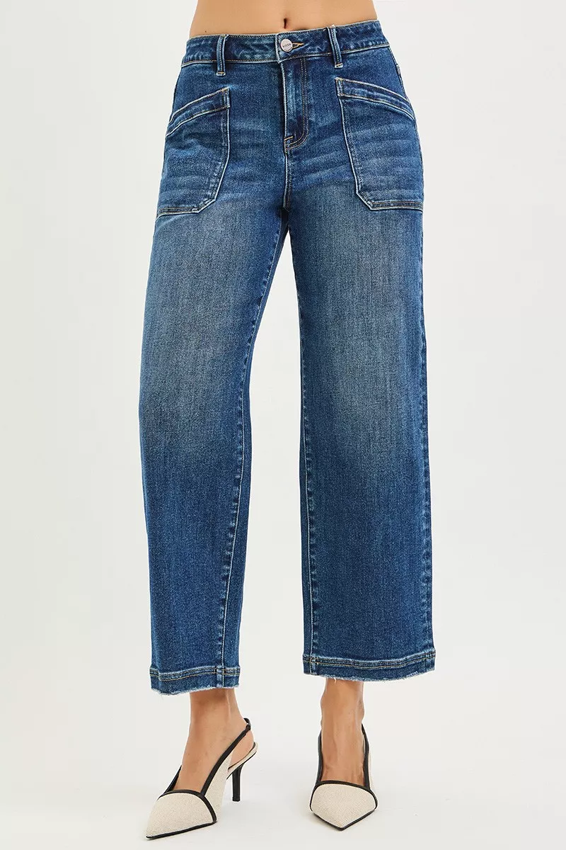 Slouchy Cropped Baggy Jeans with Front Patch Pocket, image 4